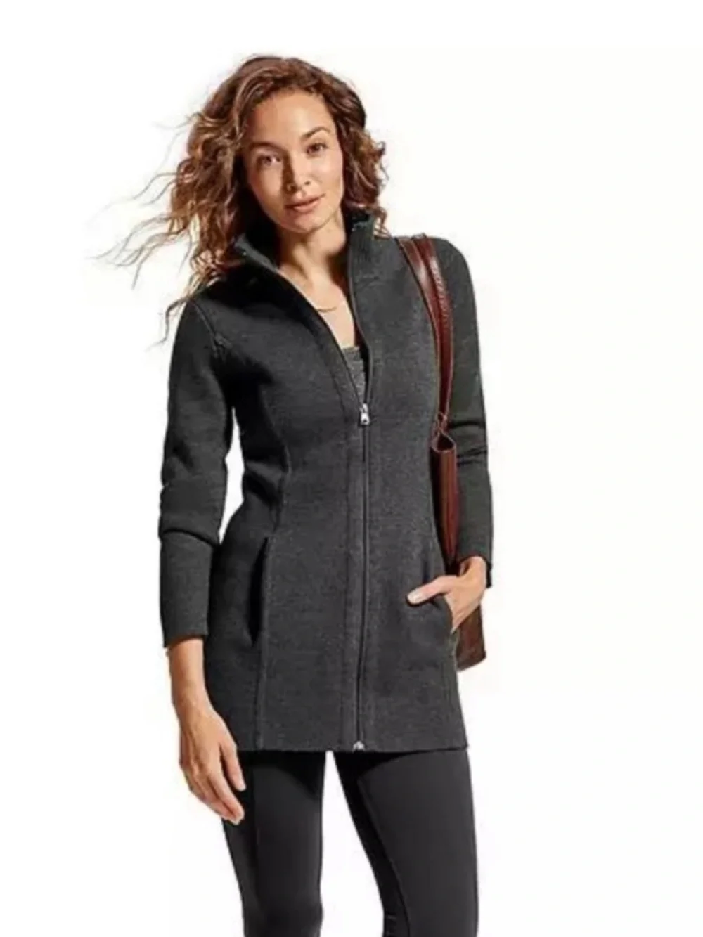 ATHLETA Chill Chaser Merino Wool Blend Sweater Coat in Charcoal Gray Small